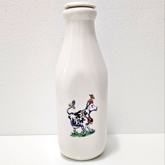 Vintage Ceramic Painted Milk Bottle Carafe - Picture 1 of 13